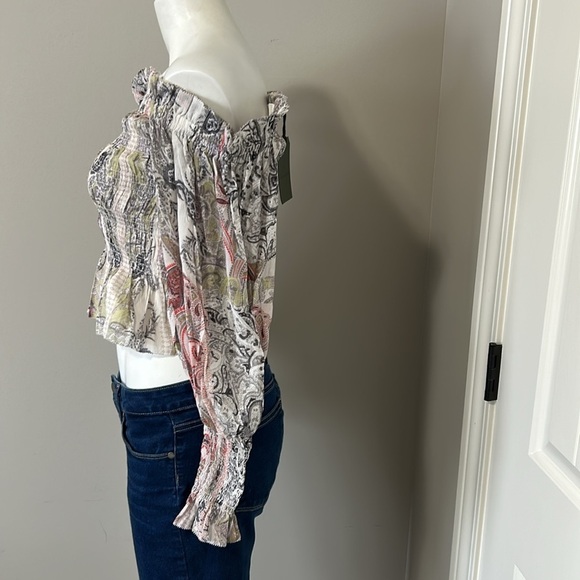 ALL SAINTS Lara Makutu Top Soft Pink Off the Shoulder Shirt Paisley Sz 6 NEW - Picture 7 of 13
